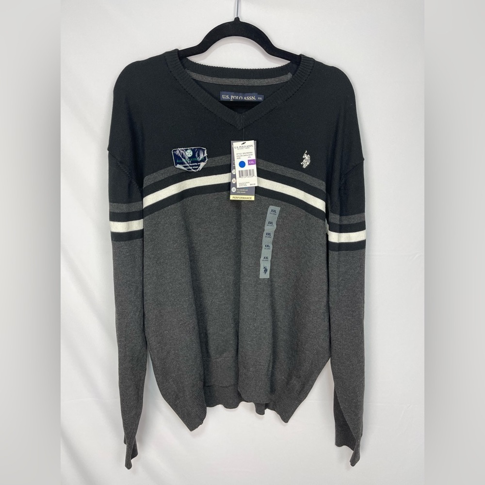 U.S. Polo Assn. black and gray men’s v neck sweater size XXL